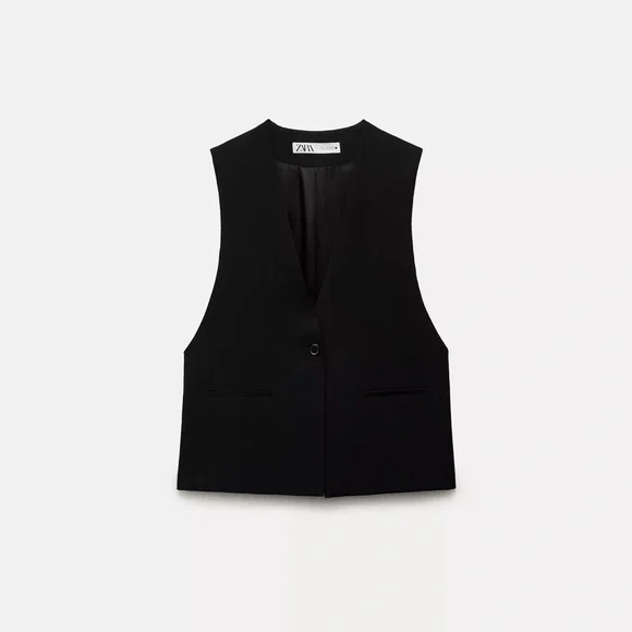 Zara Black Single-Button V neck Vest - Picture 1 of 1
